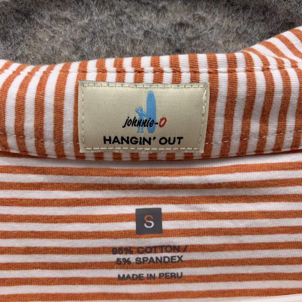 Johnnie O Polo Shirt Men Small Adult Orange White Striped Pockets Outdoors - Picture 2 of 15